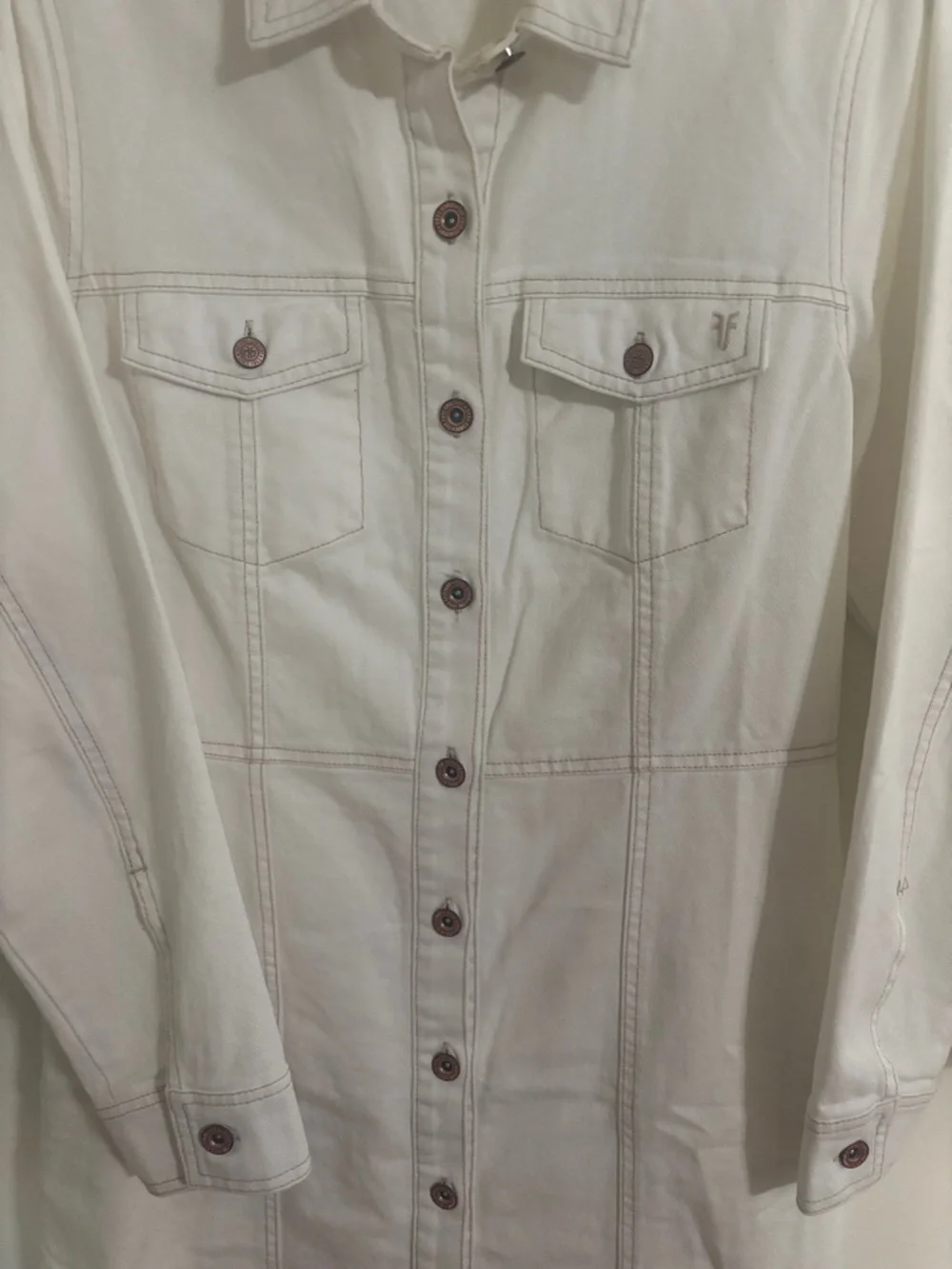 Frye White Long-Sleeve Button-Front Mini Denim Dress - Picture 5 of 10